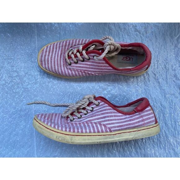 UGG® Women’s Eyan II Canvas Red Stripes Nautical Low Top Casual Shoes Sz 7 - Picture 2 of 10